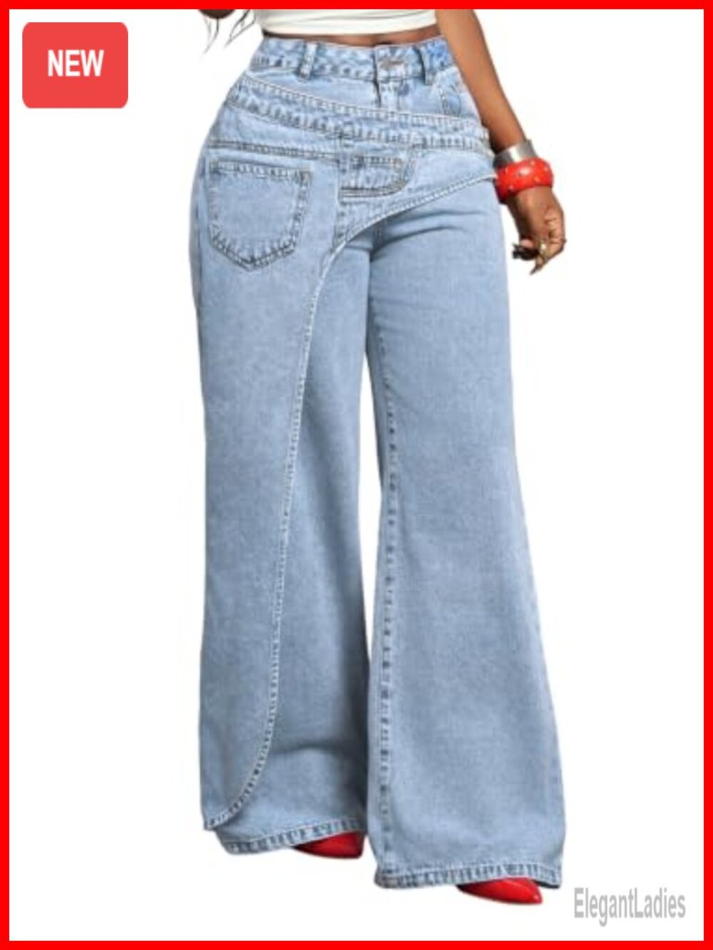 Wide Leg Cargo Jeans Asymmetrical Wrap Waist High Rise Flared